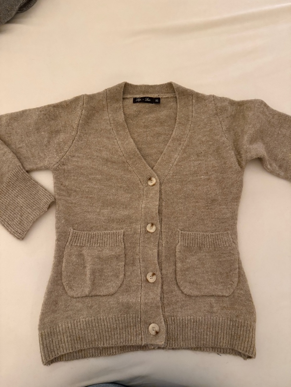 Style & Co. Beige V-Neck Button Cardigan